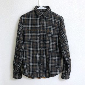 Express Plaid Long Sleeve Button Down Black Orange Gray Men’s Small 100%…